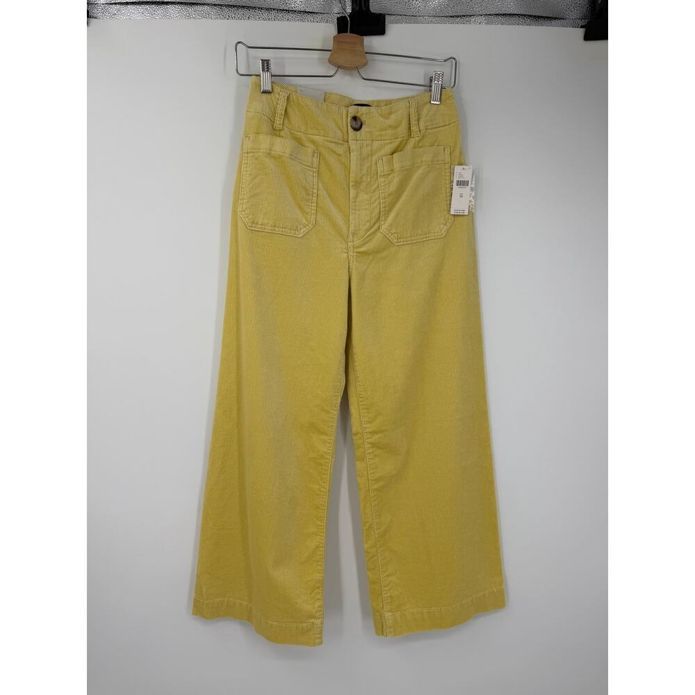 Anthropologie Maeve Colette Cropped Wide Leg Corduroy Pants Sz 28 Light Yellow - Picture 2 of 11